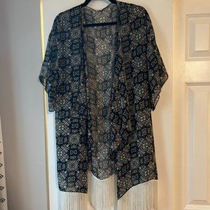 Navy Printed Open Front Kimono